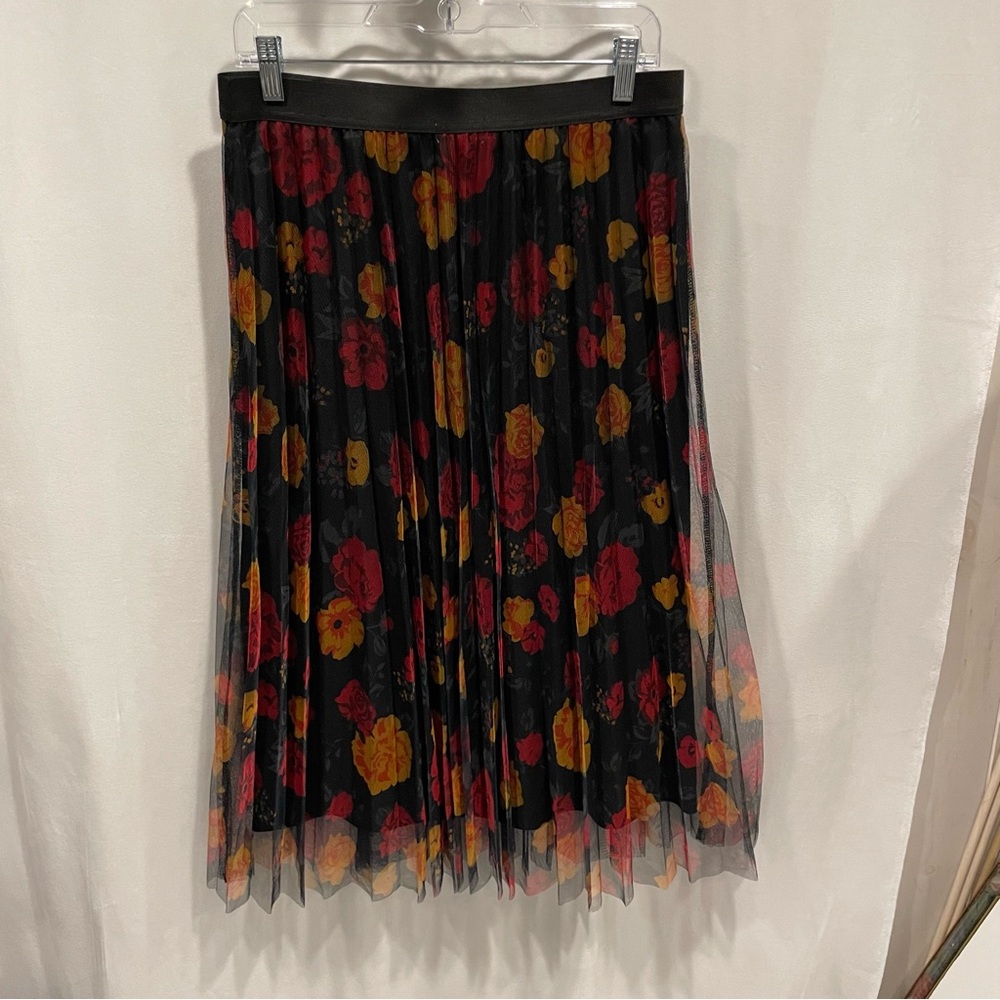 Black floral mesh boho goth whimsigoth lightweight pull on skirt y2k style midi - Picture 2 of 7